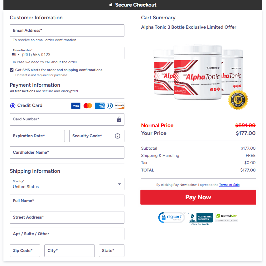 Alpha Tonic Secured Order Page